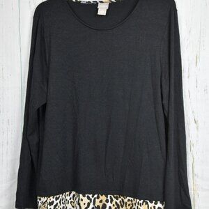 CHICO's Black Long Sleeve Sweater Leopard Print Trim Size 2